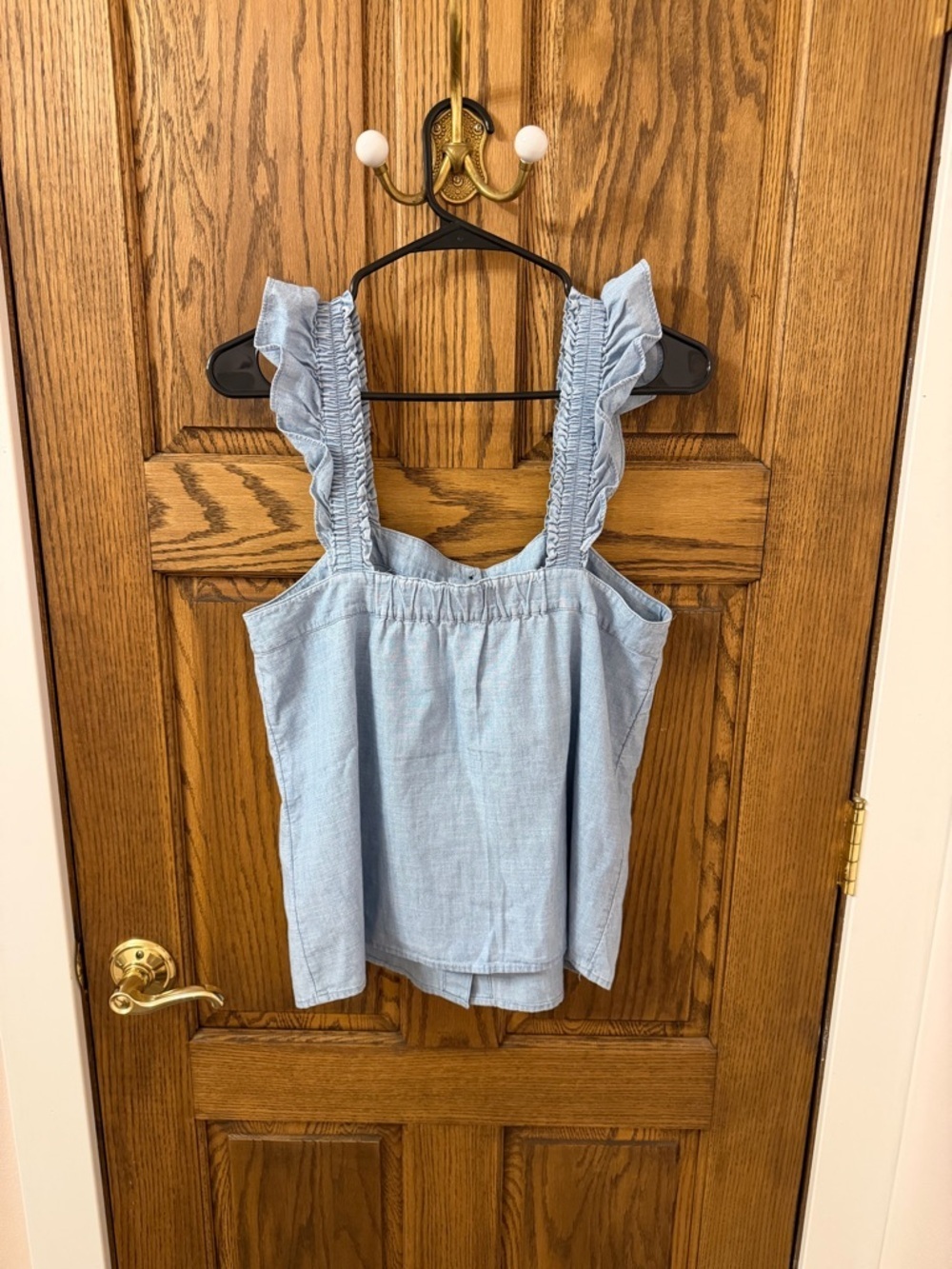 J. Crew Chambray Button-front Light Blue Tank Top With Ruffle Sleeves Small - Picture 6 of 9